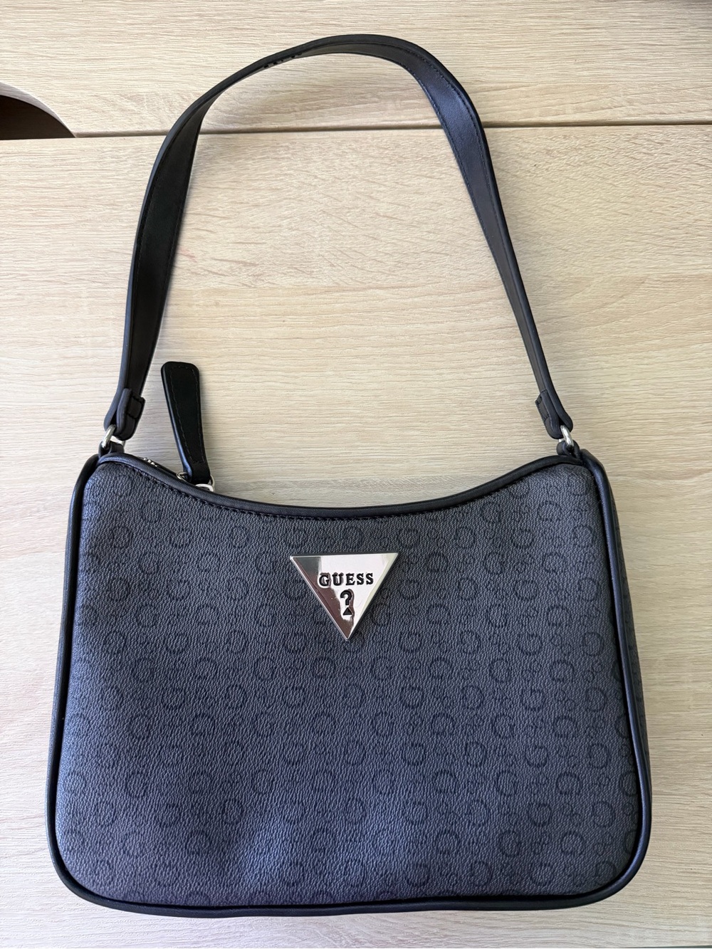 Guess Black Logo-Print Shoulder Bag with Triangle Logo